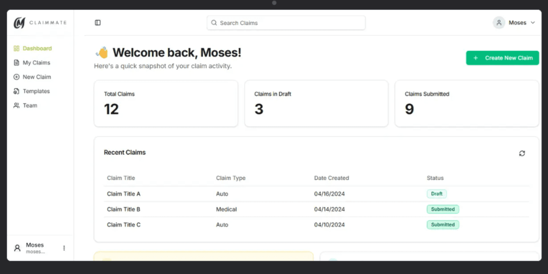 Screenshot of ClaimMate